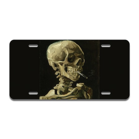 Skull With Cigarette Aluminum License Plate, License Plate 12in X 6in